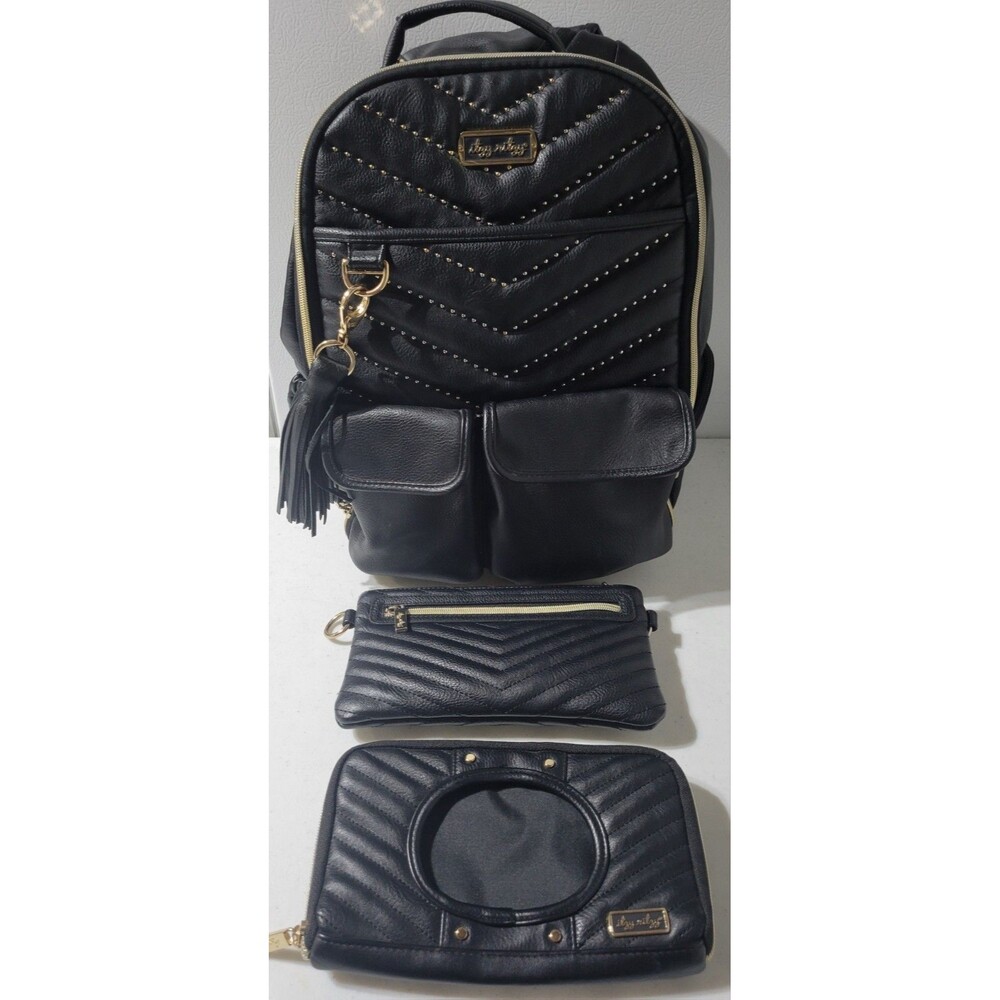 Itzy ritzy black diaper bag backpack with wipe container & Pouch